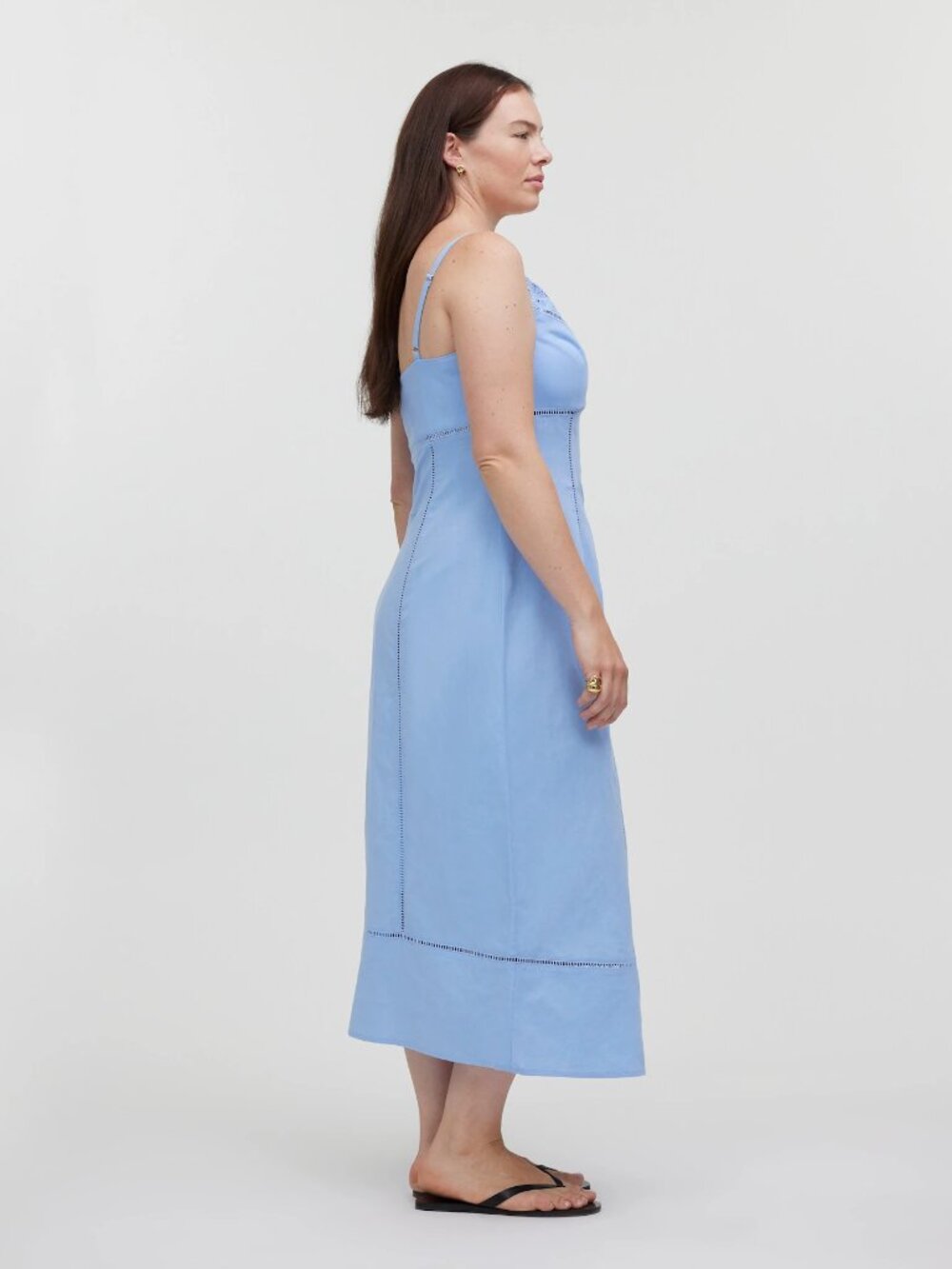 Madewell NWT Sweetheart Midi Dress in Linen-Cotton Blend Powder Blue size 10 - Picture 10 of 11